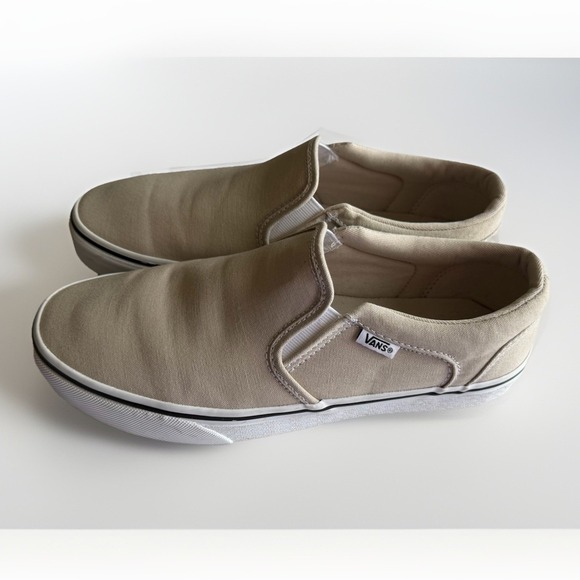 Vans Asher Men's Slip On Canvas Comfortable Shoes Taupe/white Size 8 New - Picture 2 of 5